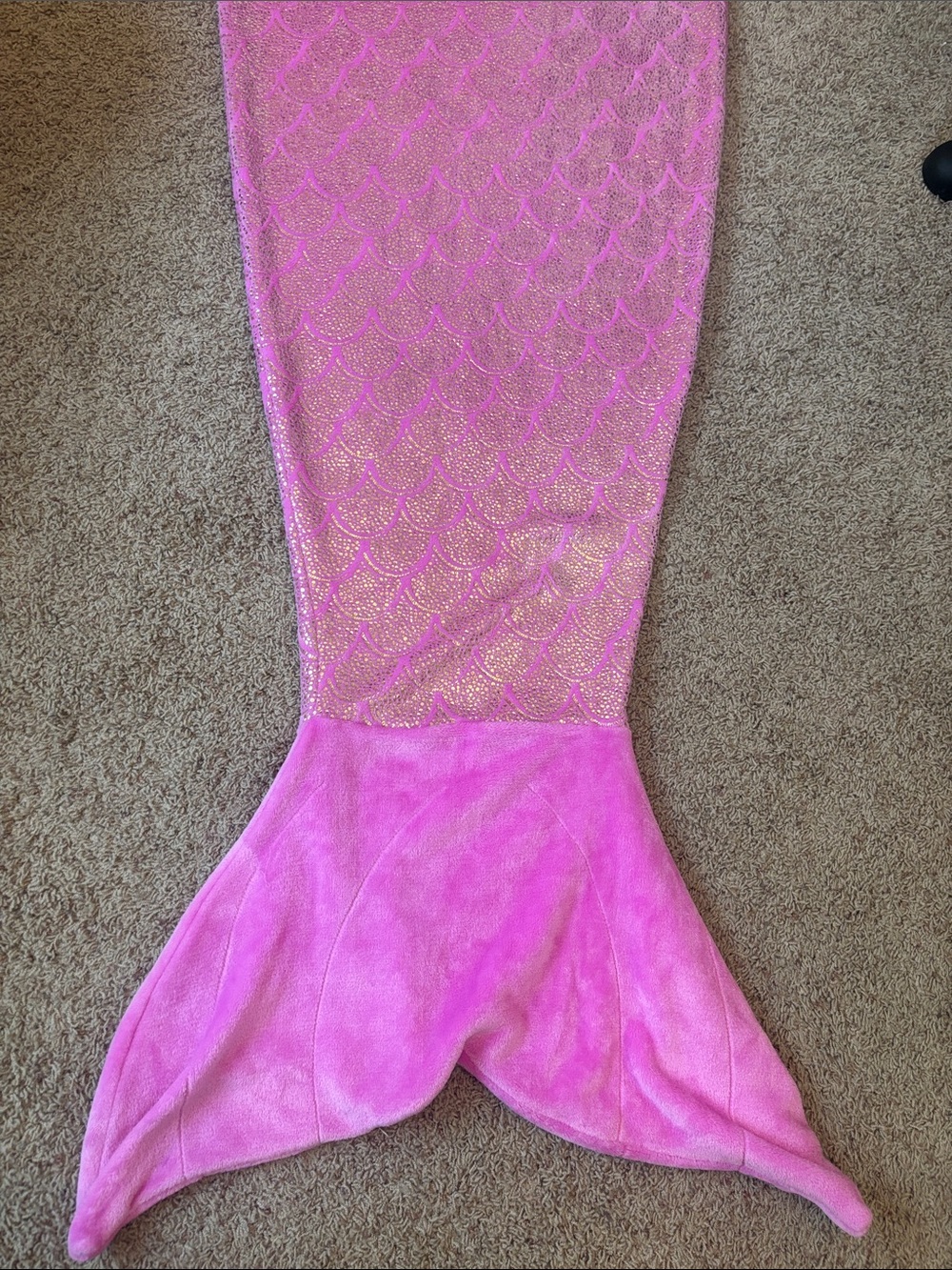 Used Once Justice Plush Mermaid Tail Blanket with Gold Metallic Detail